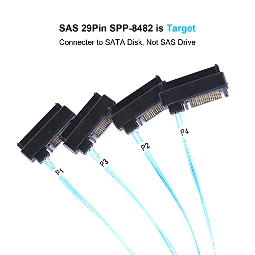 ADCAUDX كابل ADCAUDX Mini-SAS إلى SAS: 0.5M SFF-8643 إلى SAS SFF-8643 إلى موصل SFF-8482 4X SFF-8482 مع كابل محول طاقة SATA (1.6 قدم) - Image 3
