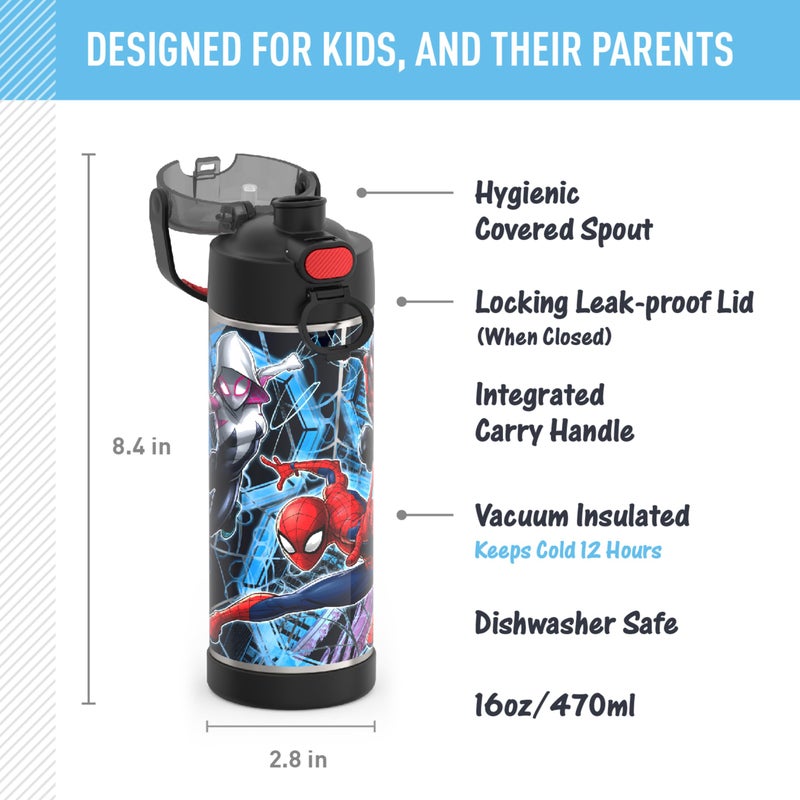 THERMOS زجاجة ثيرموس فنتاينر سعة 16 أونصة من الفولاذ المقاوم للصدأ مع غطاء واسع، سبايدرمان - Image 2