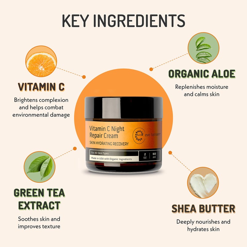Eve Hansen Vitamin C Night Cream for Face and Neck - Hydrating, Brightening, Anti-Aging Moisturizer for Mature, Dry Skin - Non-Greasy - 2 oz - Image 2