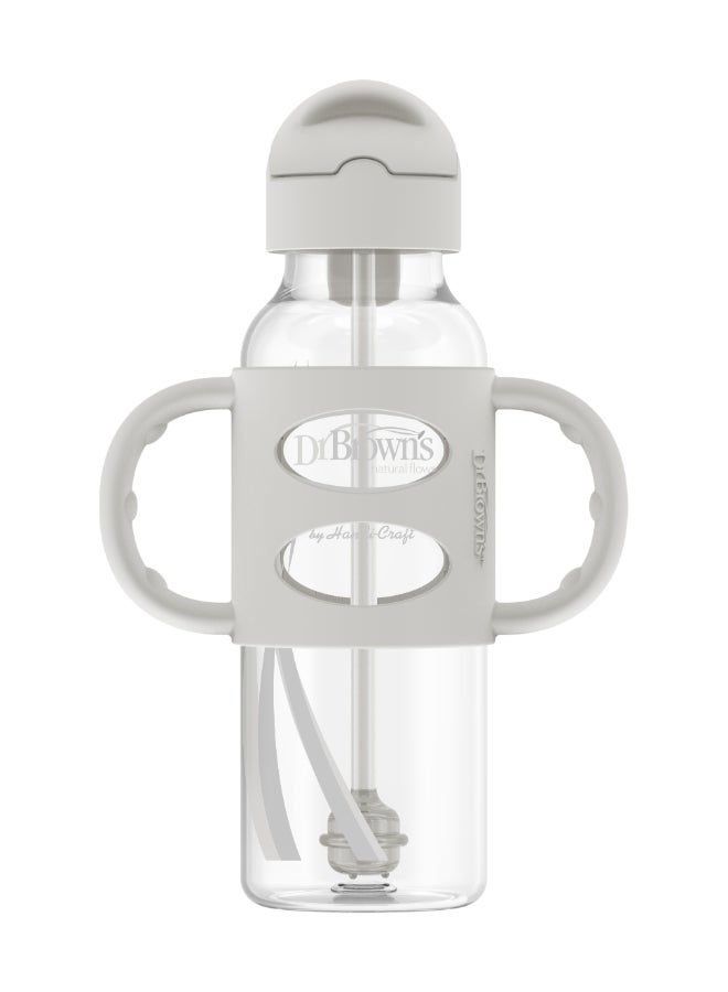 Dr. Brown’s 8 Oz/250 Ml Anti-Colic Pp Narrow Sippy Straw Bottle With Silicone Handles, Gray, 1-Pack - Image 1