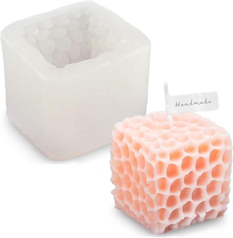 Shoppeecity Honeycomb Silicone Candle Mold 3D Geometric Square Bubble Cube Mould for DIY Resin Plaster Handmade Soap Making Mousse Cake Fondant Pastry Chocolate Baking Handicraft Aroma Scented Candle Making - Image 1
