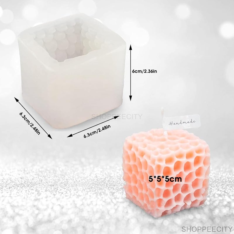 Shoppeecity Honeycomb Silicone Candle Mold 3D Geometric Square Bubble Cube Mould for DIY Resin Plaster Handmade Soap Making Mousse Cake Fondant Pastry Chocolate Baking Handicraft Aroma Scented Candle Making - Image 4