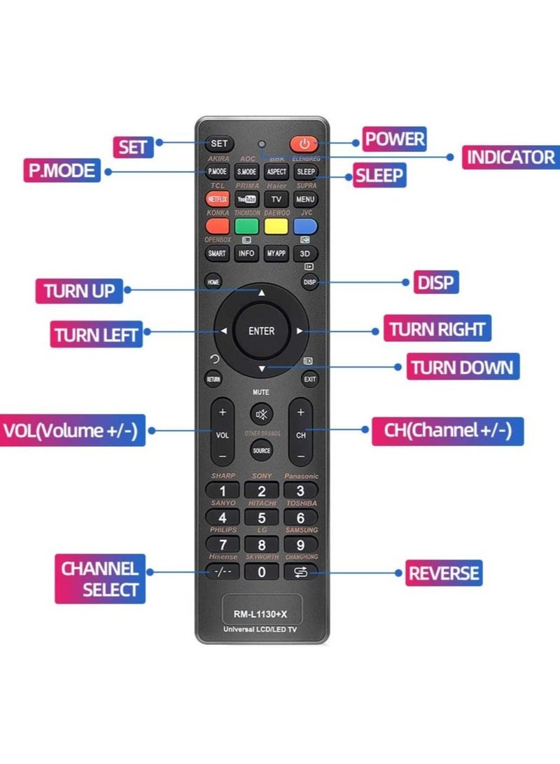 Universal RM-L1130+X Remote Control Fits for All Brand LCD LED 3D Smart TV, Sub Samsung, Vizio, LG, Sony, Sharp, Panasonic,Toshiba, TCL, Hisense, Philips, JVC, Haier - Image 2
