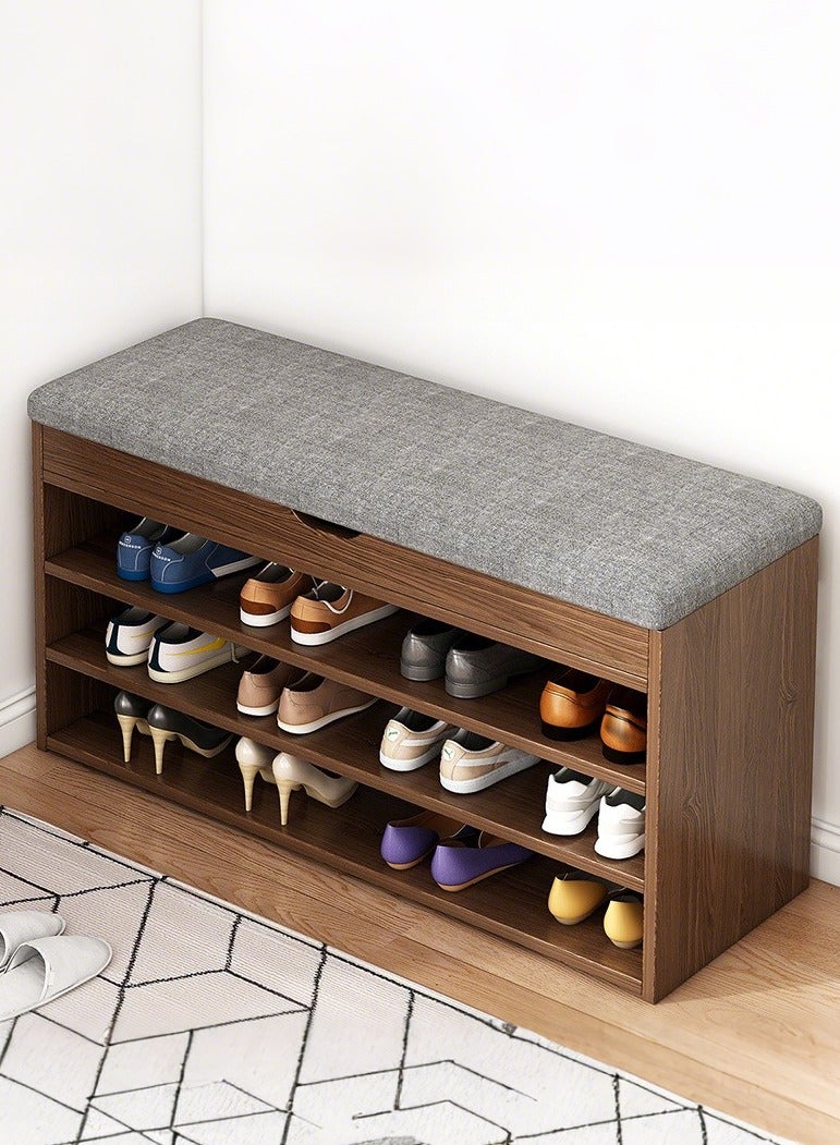 XiuWoo Shoe Storage Bench with Cushion, Large Capacity 3-Tier Shoe Rack with Hidden Storage Compartments, Entryway Storage Stool Shoe Organizer for Bedroom, Living Room, Hallway - Image 1