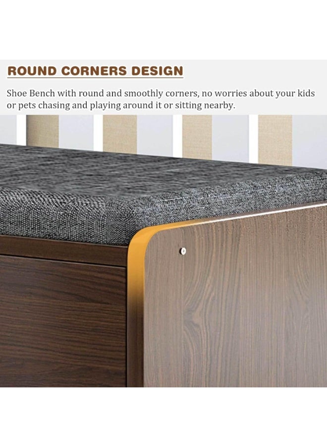 XiuWoo Shoe Storage Bench with Cushion, Large Capacity 3-Tier Shoe Rack with Hidden Storage Compartments, Entryway Storage Stool Shoe Organizer for Bedroom, Living Room, Hallway - Image 3