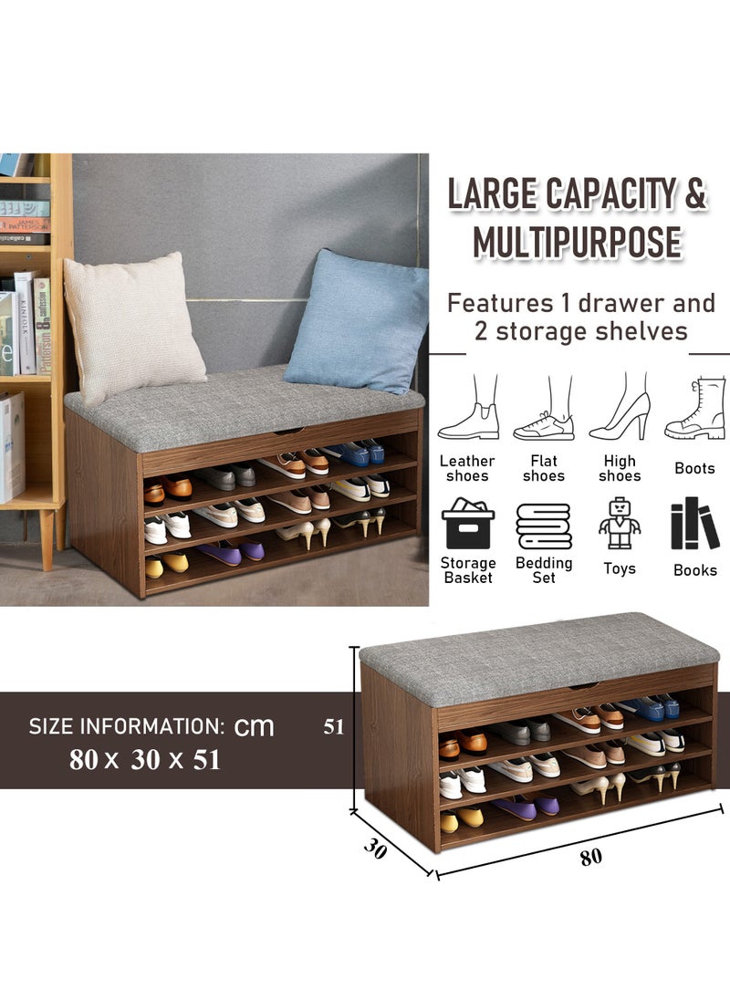XiuWoo 3-Tier Nordic Style Shoe Rack Organizer Closet Cabinet Bench With Cushion Padded Seat For Home Bedroom Hallway Entryway  - Image 3