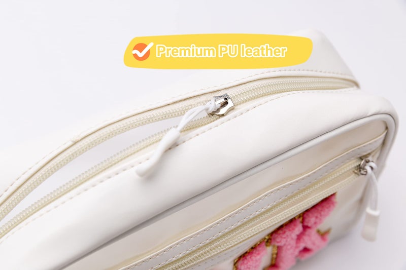 Coshaysoo Clear Swim Makeup Bag With Strap Preppy Chenille Letter Patch Cosmetic Zipper Pouch  Small Swimming Travel Toiletry Make Up Gift For Swimmer Teens  Cute Transparent Women Purse Organizer - Image 4