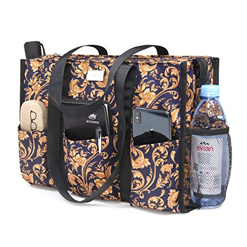 TOPDesign Utility Water Resistant Tote Bag with 13 Exterior & Interior Pockets, Top Zipper Closure & Thick Bottom Support, for Working Women, Teachers, Nurses, Accountants (Baroque Gold) - Image 1