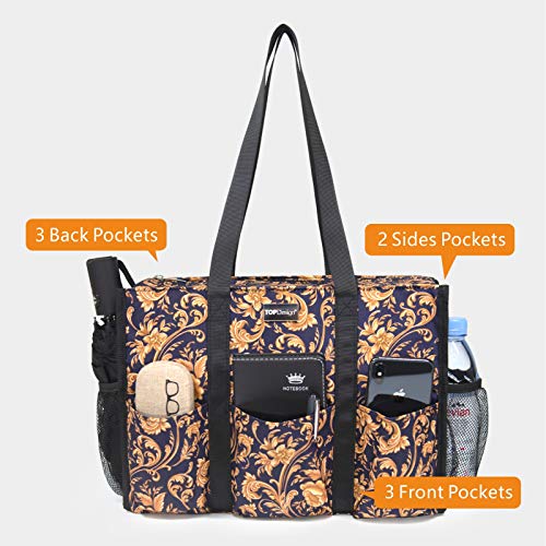 TOPDesign Utility Water Resistant Tote Bag with 13 Exterior & Interior Pockets, Top Zipper Closure & Thick Bottom Support, for Working Women, Teachers, Nurses, Accountants (Baroque Gold) - Image 3