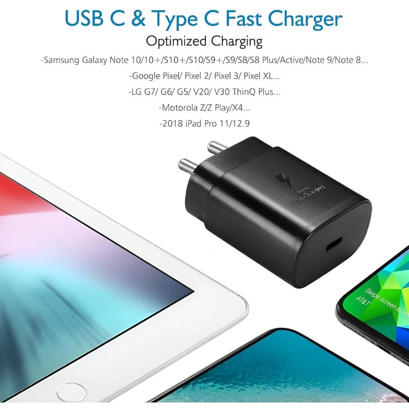 SHOQU محول سفر سامسونج أوريجن 25 واط USB نوع C (معتمد من BIS + ضمان لمدة سنة واحدة) متوافق مع أجهزة سامسونج جالاكسي، أسود - Image 3