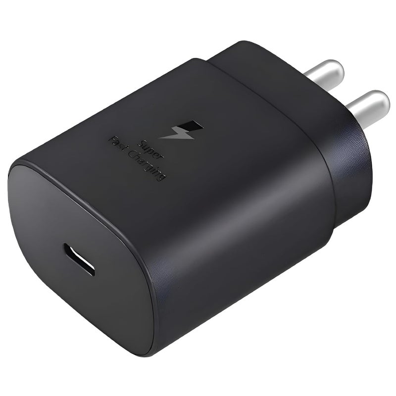 SHOQU محول سفر سامسونج أوريجن 25 واط USB نوع C (معتمد من BIS + ضمان لمدة سنة واحدة) متوافق مع أجهزة سامسونج جالاكسي، أسود - Image 1