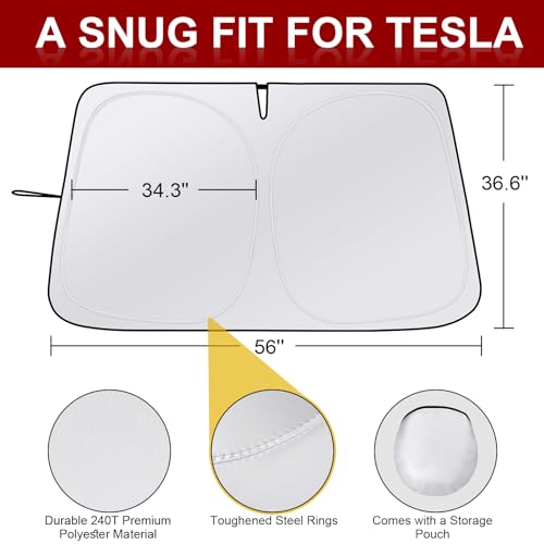 Clothclose Car Windshield Sunshade for Tesla Model Y/3 - Folding Front Window Sun Shade Cover with Upgraded UV Protection Fabric, Professional Accessories for Tesla Model 3/Y 2016 to 2025 with a Storage Bag - Image 4