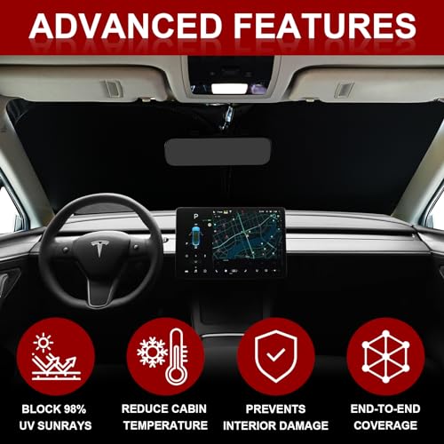 Clothclose Car Windshield Sunshade for Tesla Model Y/3 - Folding Front Window Sun Shade Cover with Upgraded UV Protection Fabric, Professional Accessories for Tesla Model 3/Y 2016 to 2025 with a Storage Bag - Image 2