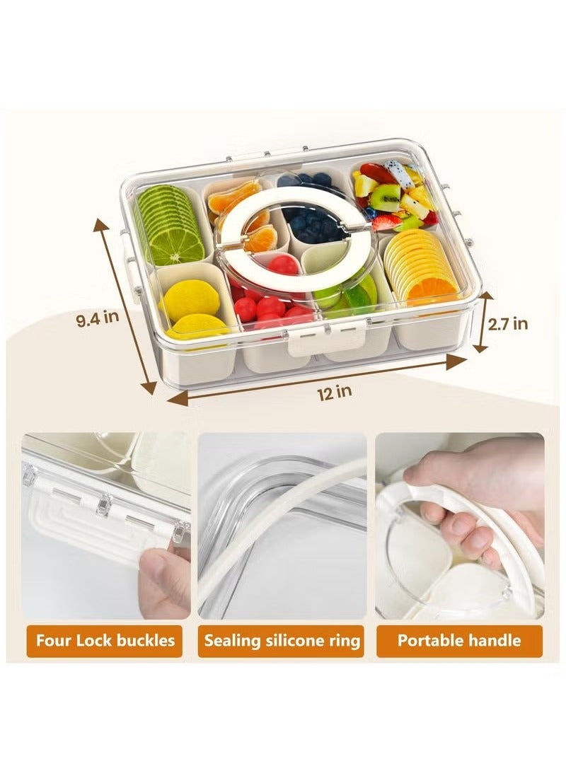 Anmi New Snackle Box, Divided Serving Tray with Lid and Handle,New Food Containers for Candy, Fruits, Nuts, Portable Snack Box for Picnic,Party,8 Compartments Clear snack containers(1 Pack)