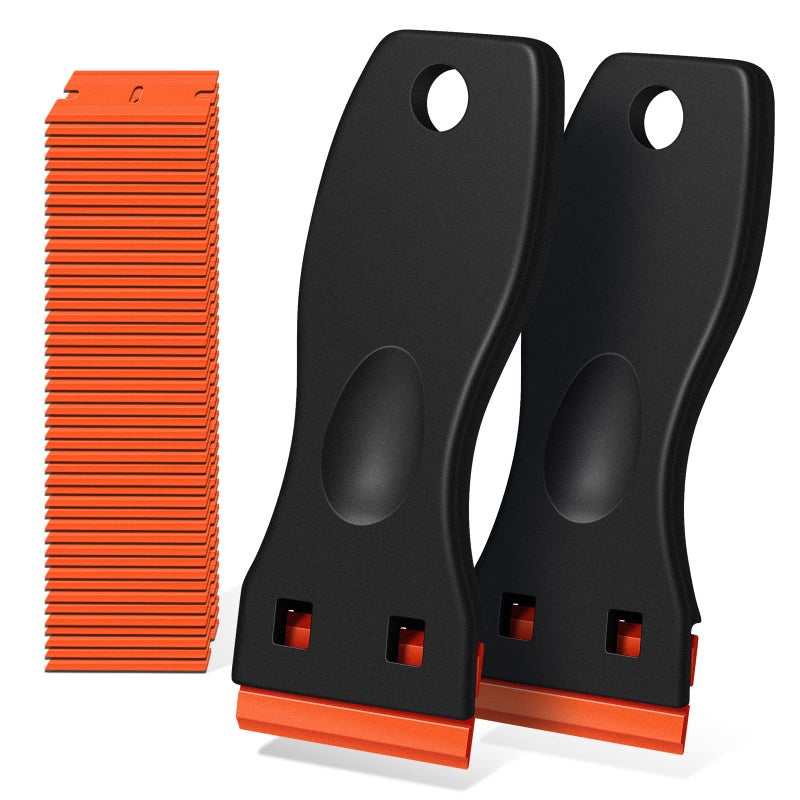 DEKEones Plastic Razor Blade Scraper, 2 Pack Razor Scraper with 120 Pcs Razor Blades for Removing Glue, Sticker, Decals, Tint from Car Window and Glassï¼ˆBlackï¼‰ - Image 1