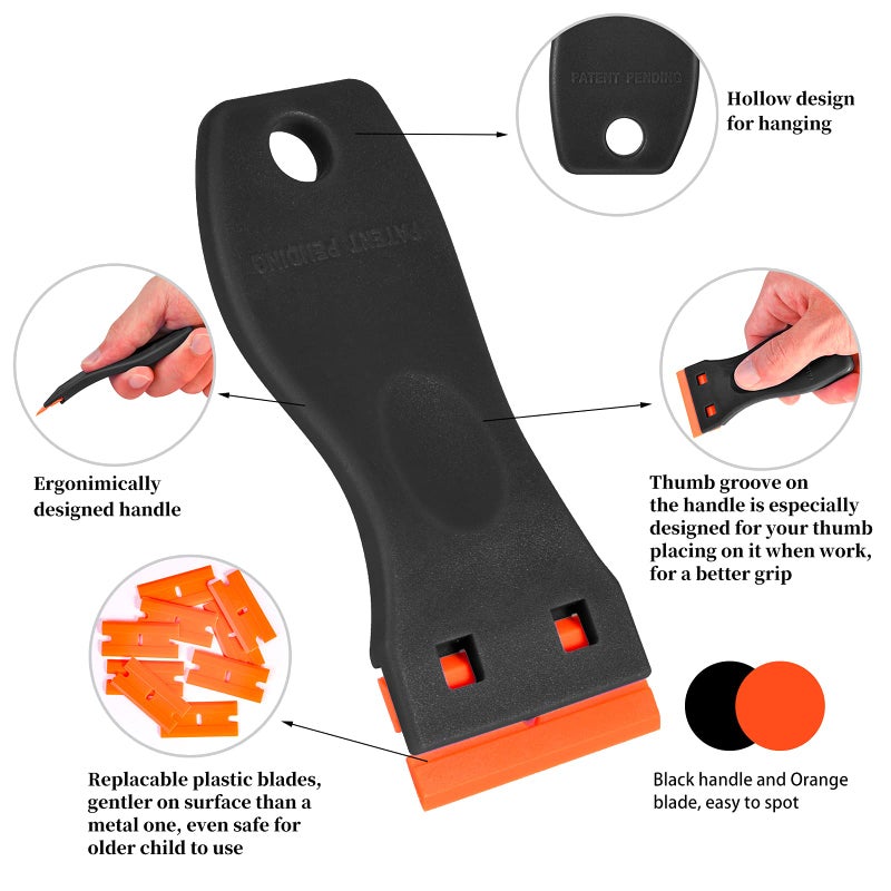 DEKEones Plastic Razor Blade Scraper, 2 Pack Razor Scraper with 120 Pcs Razor Blades for Removing Glue, Sticker, Decals, Tint from Car Window and Glassï¼ˆBlackï¼‰ - Image 2