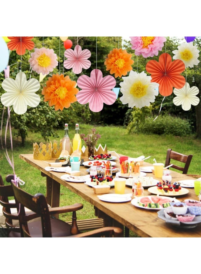 OSHIMA Paper Fan Decoration, Paper Flowers Pompoms, Flowers Hanging Fan Garland Decoration, Pink Yellow for Birthday Wedding Graduation Children Party - Image 5