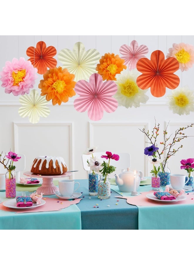 OSHIMA Paper Fan Decoration, Paper Flowers Pompoms, Flowers Hanging Fan Garland Decoration, Pink Yellow for Birthday Wedding Graduation Children Party - Image 2