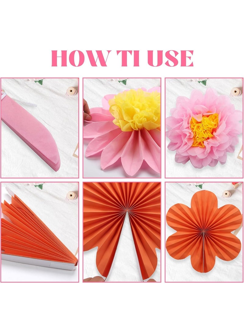 OSHIMA Paper Fan Decoration, Paper Flowers Pompoms, Flowers Hanging Fan Garland Decoration, Pink Yellow for Birthday Wedding Graduation Children Party - Image 3