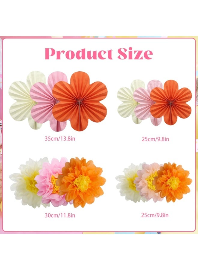 OSHIMA Paper Fan Decoration, Paper Flowers Pompoms, Flowers Hanging Fan Garland Decoration, Pink Yellow for Birthday Wedding Graduation Children Party - Image 4