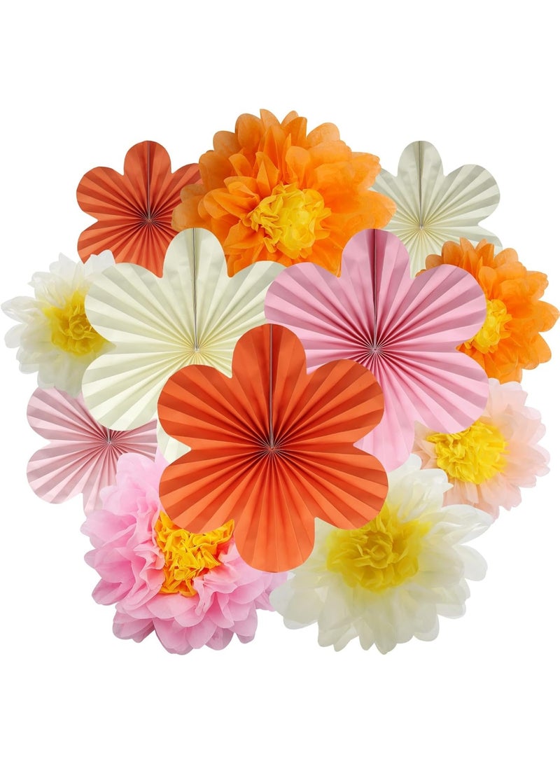 OSHIMA Paper Fan Decoration, Paper Flowers Pompoms, Flowers Hanging Fan Garland Decoration, Pink Yellow for Birthday Wedding Graduation Children Party - Image 1