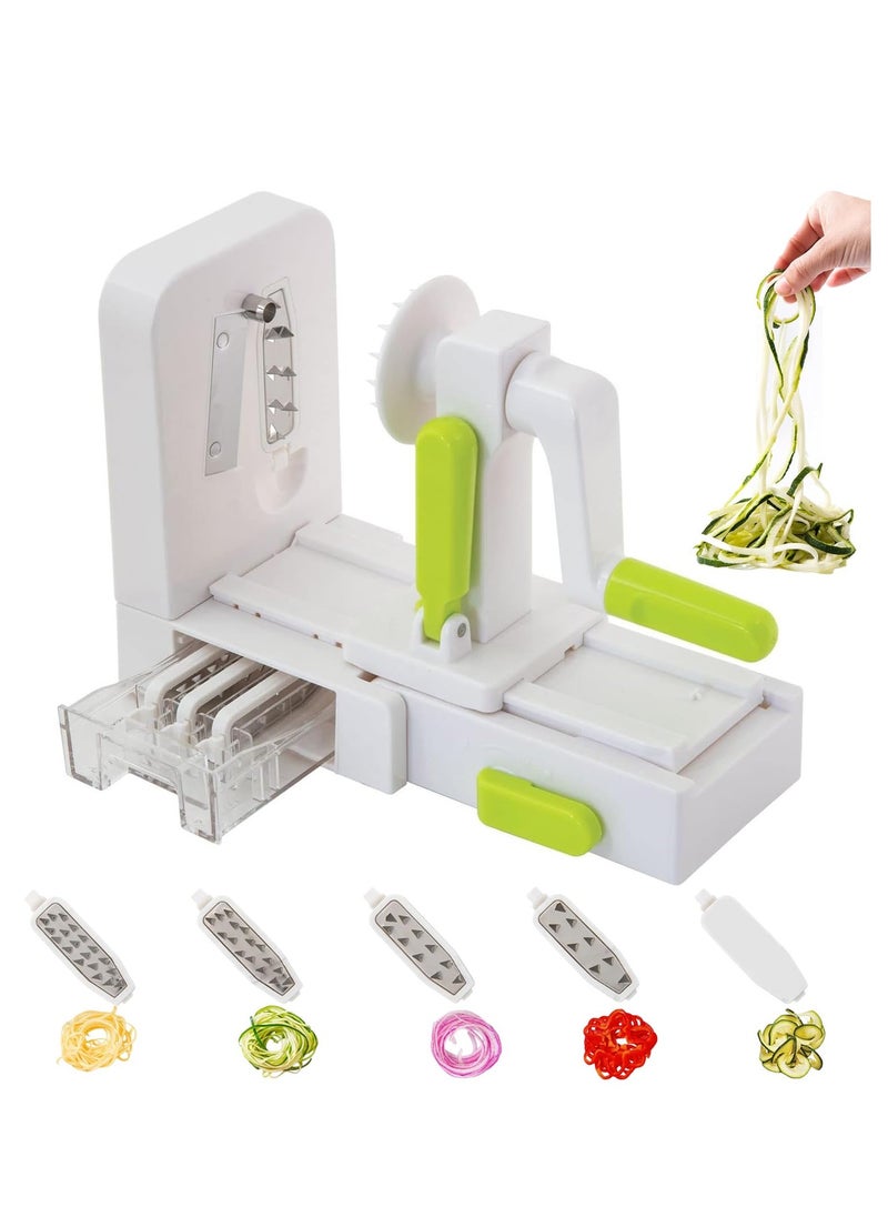MIXDE - 5 Blades Vegetable Spiralizer Slicer, Handheld Foldable Vegetable Spiral Slicer with Suction Pad and Blade Caddy, Zucchini Noodle & Veggie Pasta & Spaghetti Maker for Low Carb Gluten Free Meals - Image 1
