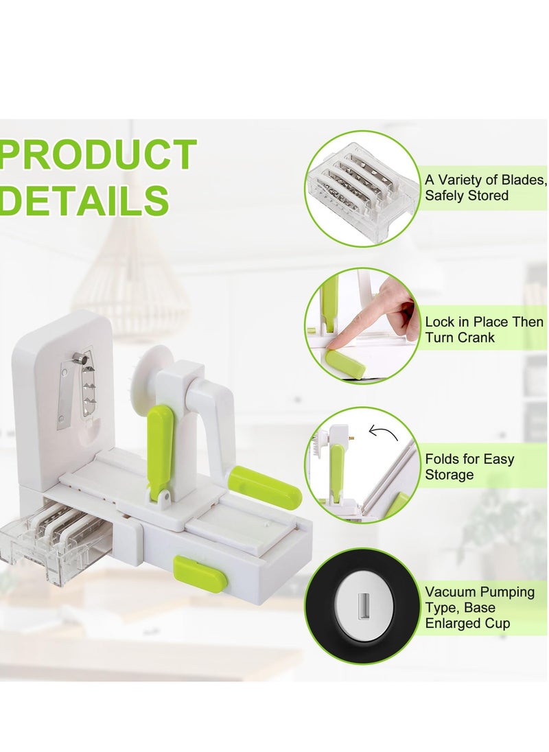 MIXDE - 5 Blades Vegetable Spiralizer Slicer, Handheld Foldable Vegetable Spiral Slicer with Suction Pad and Blade Caddy, Zucchini Noodle & Veggie Pasta & Spaghetti Maker for Low Carb Gluten Free Meals - Image 1