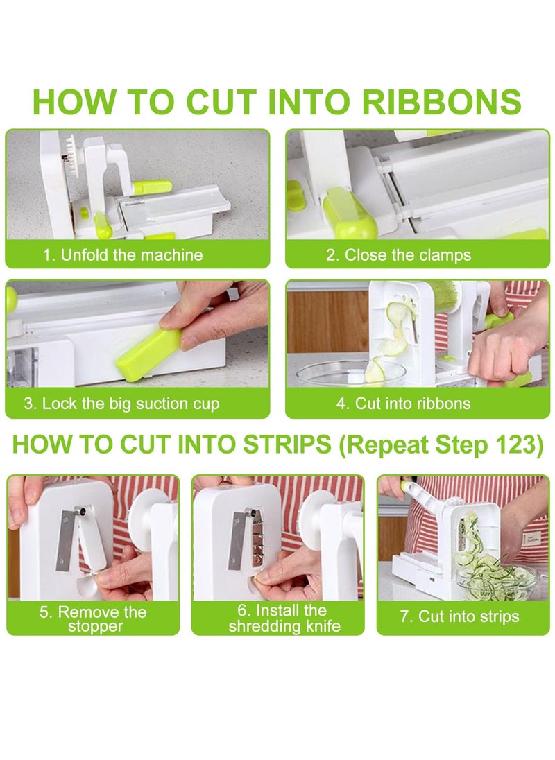 MIXDE - 5 Blades Vegetable Spiralizer Slicer, Handheld Foldable Vegetable Spiral Slicer with Suction Pad and Blade Caddy, Zucchini Noodle & Veggie Pasta & Spaghetti Maker for Low Carb Gluten Free Meals - Image 1