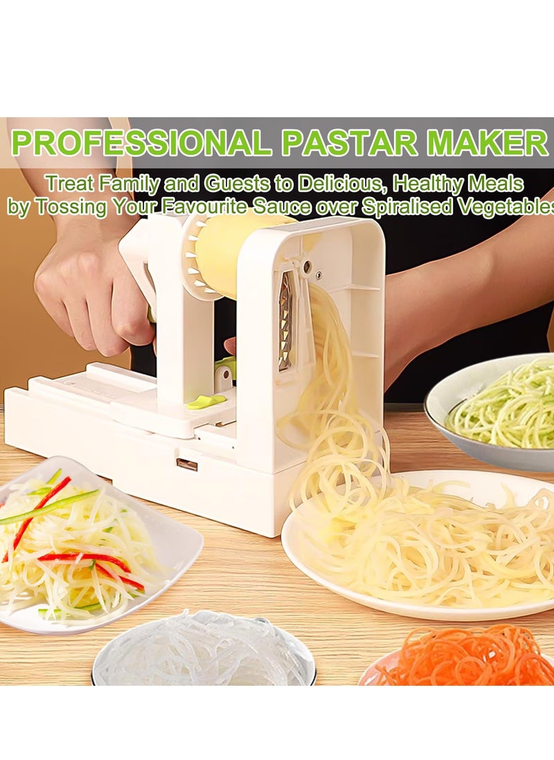 MIXDE - 5 Blades Vegetable Spiralizer Slicer, Handheld Foldable Vegetable Spiral Slicer with Suction Pad and Blade Caddy, Zucchini Noodle & Veggie Pasta & Spaghetti Maker for Low Carb Gluten Free Meals - Image 1