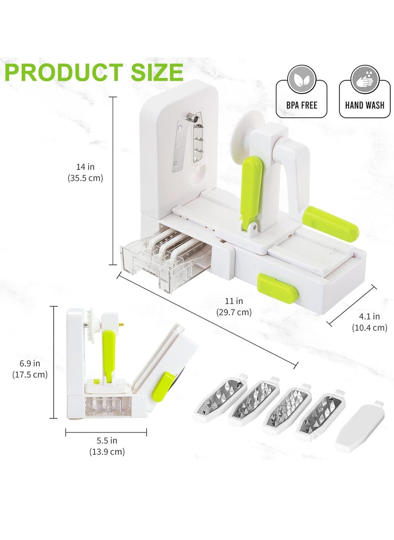 MIXDE - 5 Blades Vegetable Spiralizer Slicer, Handheld Foldable Vegetable Spiral Slicer with Suction Pad and Blade Caddy, Zucchini Noodle & Veggie Pasta & Spaghetti Maker for Low Carb Gluten Free Meals - Image 1