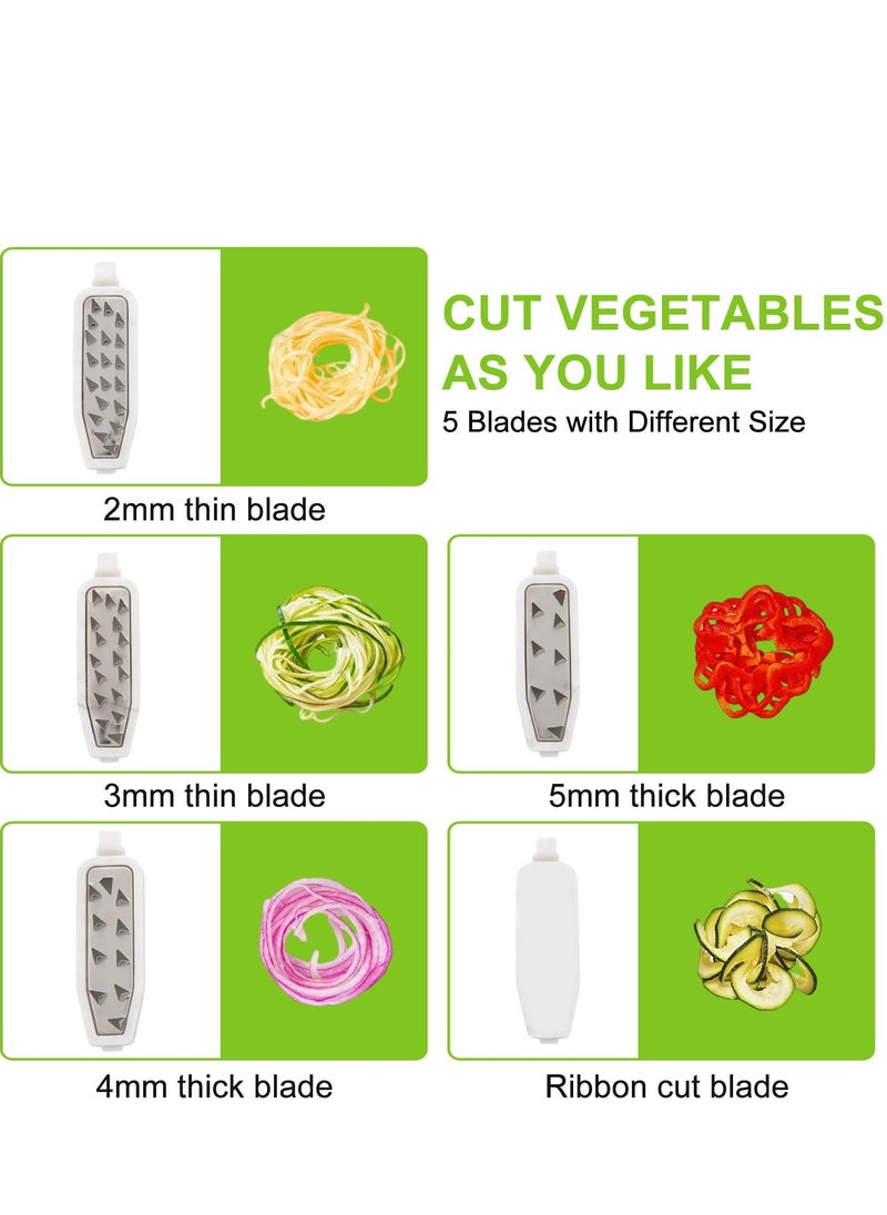 MIXDE - 5 Blades Vegetable Spiralizer Slicer, Handheld Foldable Vegetable Spiral Slicer with Suction Pad and Blade Caddy, Zucchini Noodle & Veggie Pasta & Spaghetti Maker for Low Carb Gluten Free Meals - Image 1