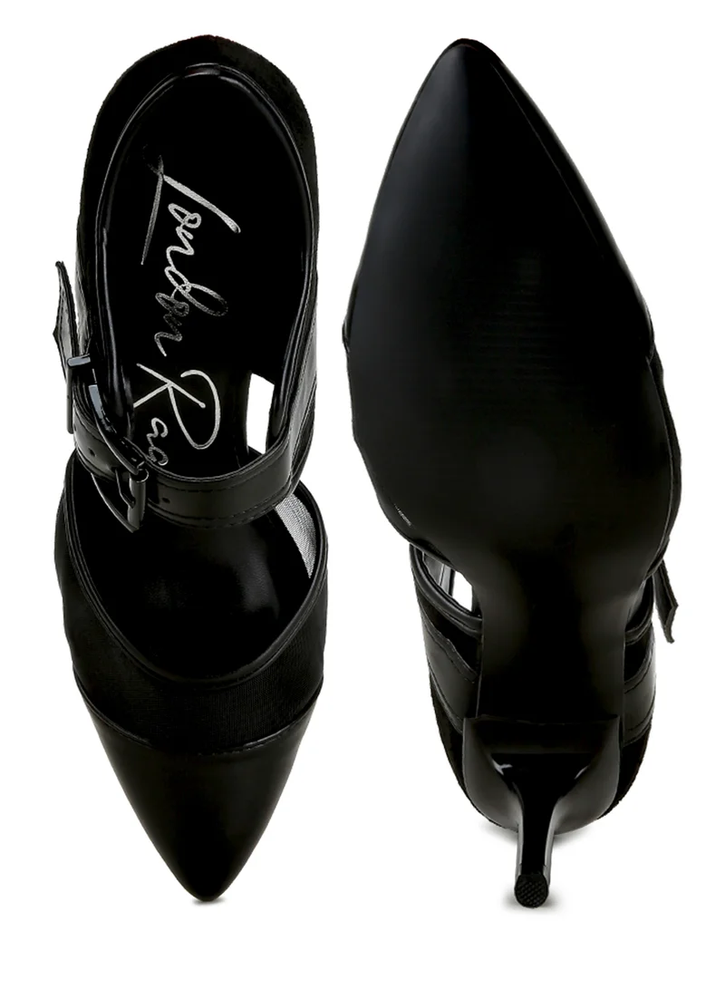 London Rag Buckle Detail Pump Sandals in Black