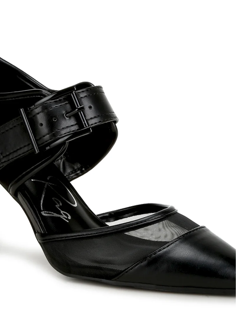 London Rag Buckle Detail Pump Sandals in Black