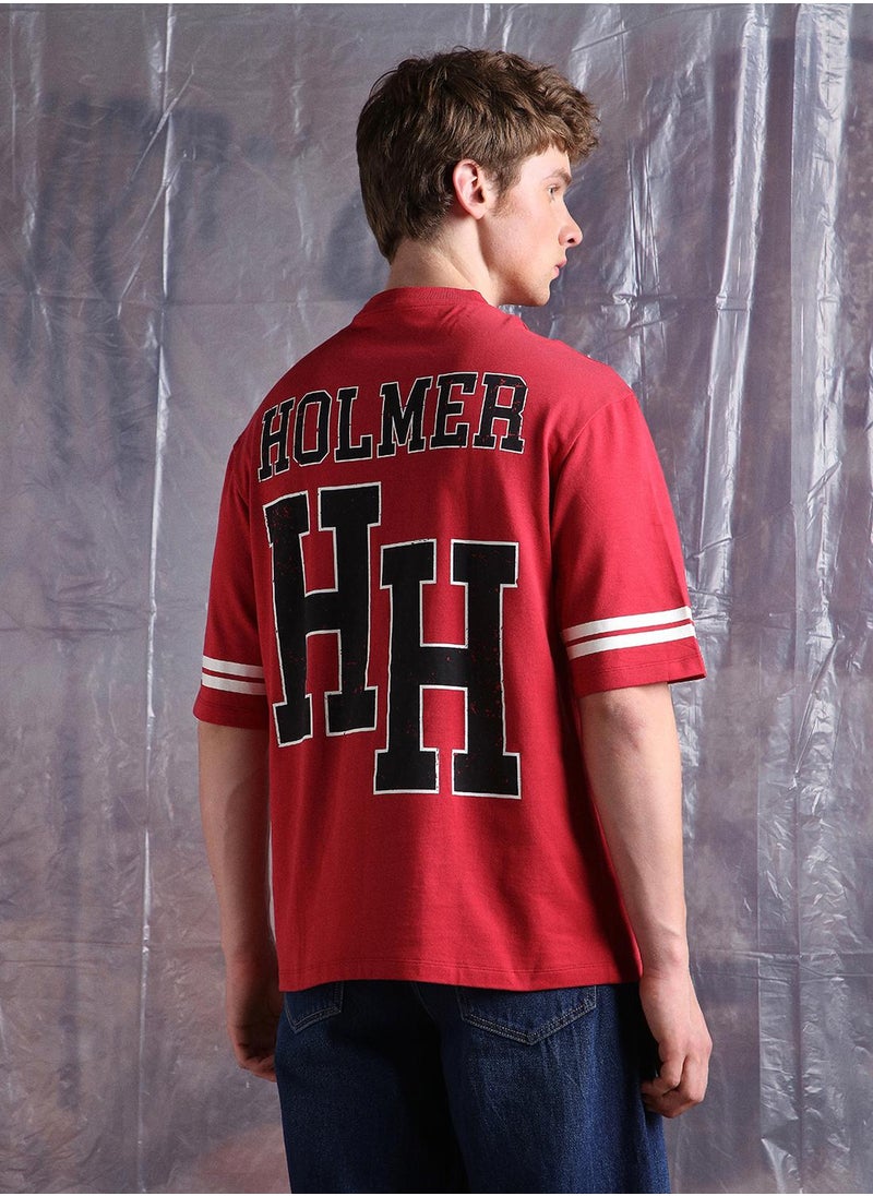 Hubberholme - Red Oversized Tshirts Printed design crafted from 100% Cotton featuring Half Sleeve with Slip on closure. - Image 1