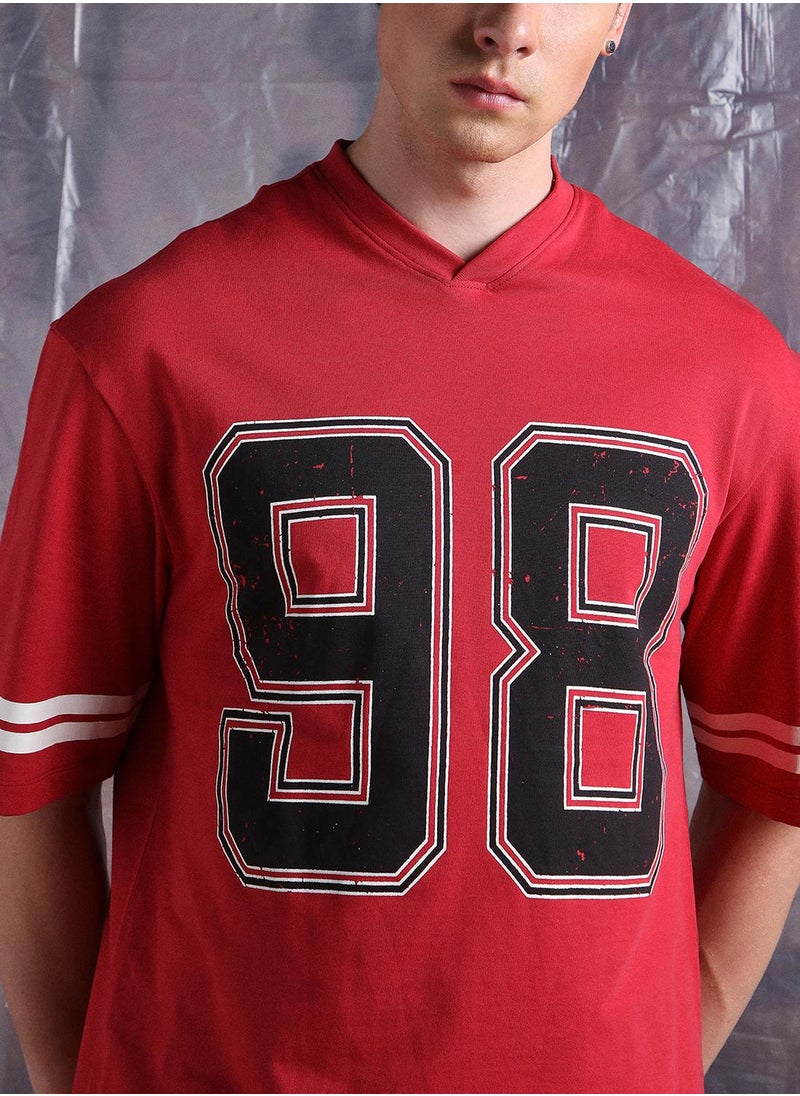 Hubberholme - Red Oversized Tshirts Printed design crafted from 100% Cotton featuring Half Sleeve with Slip on closure. - Image 1