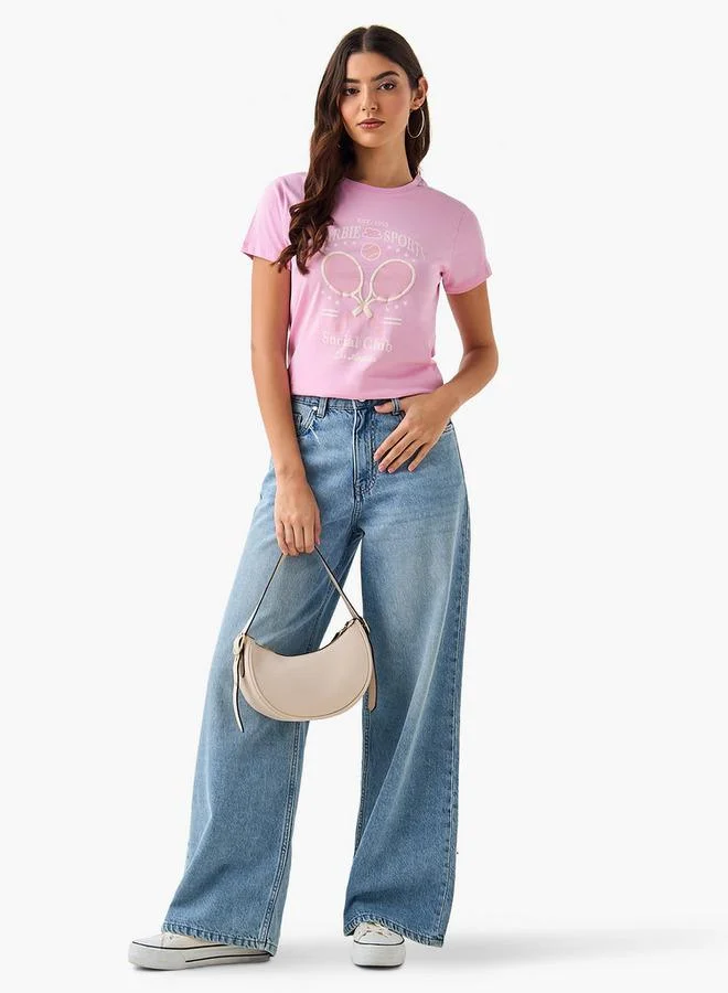 اس بي كاركترز Cotton T-shirt with Barbie Print