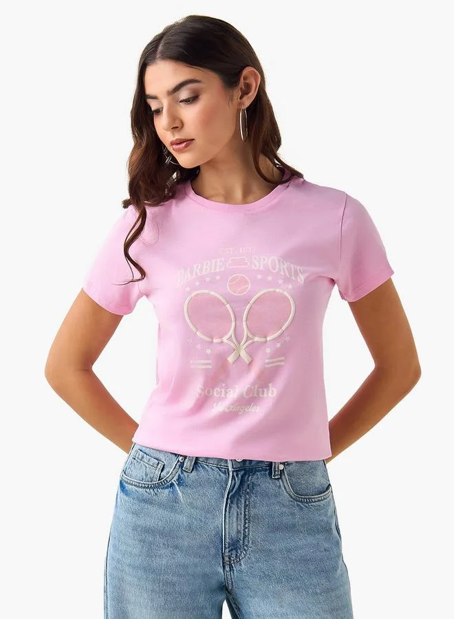 اس بي كاركترز Cotton T-shirt with Barbie Print