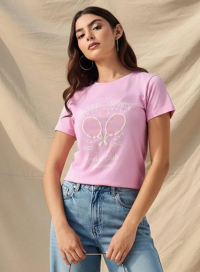 اس بي كاركترز Cotton T shirt with Barbie Print