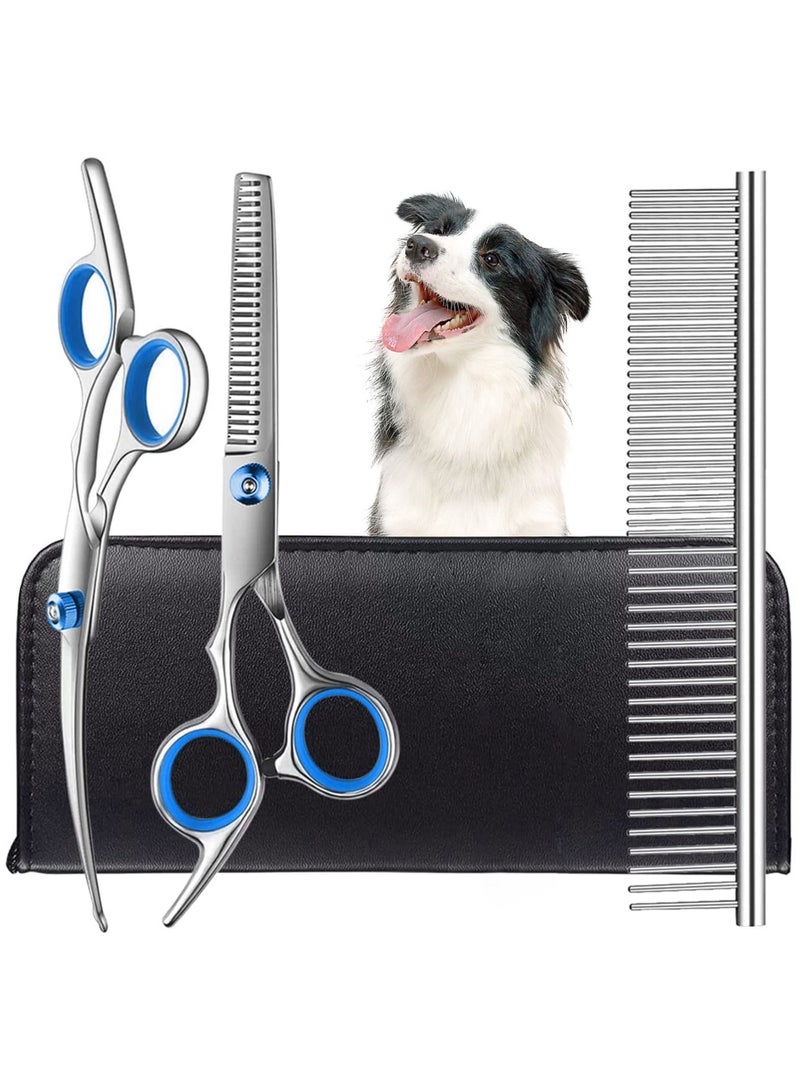 Excefore Dog Grooming Scissors Kit with Safety Round Tips, Heavy Duty Rubber Stainless Steel, Professional Dogs Cats Pets Grooming Shears Set, Thinning Shears, Curved Scissors, Comb - Image 1