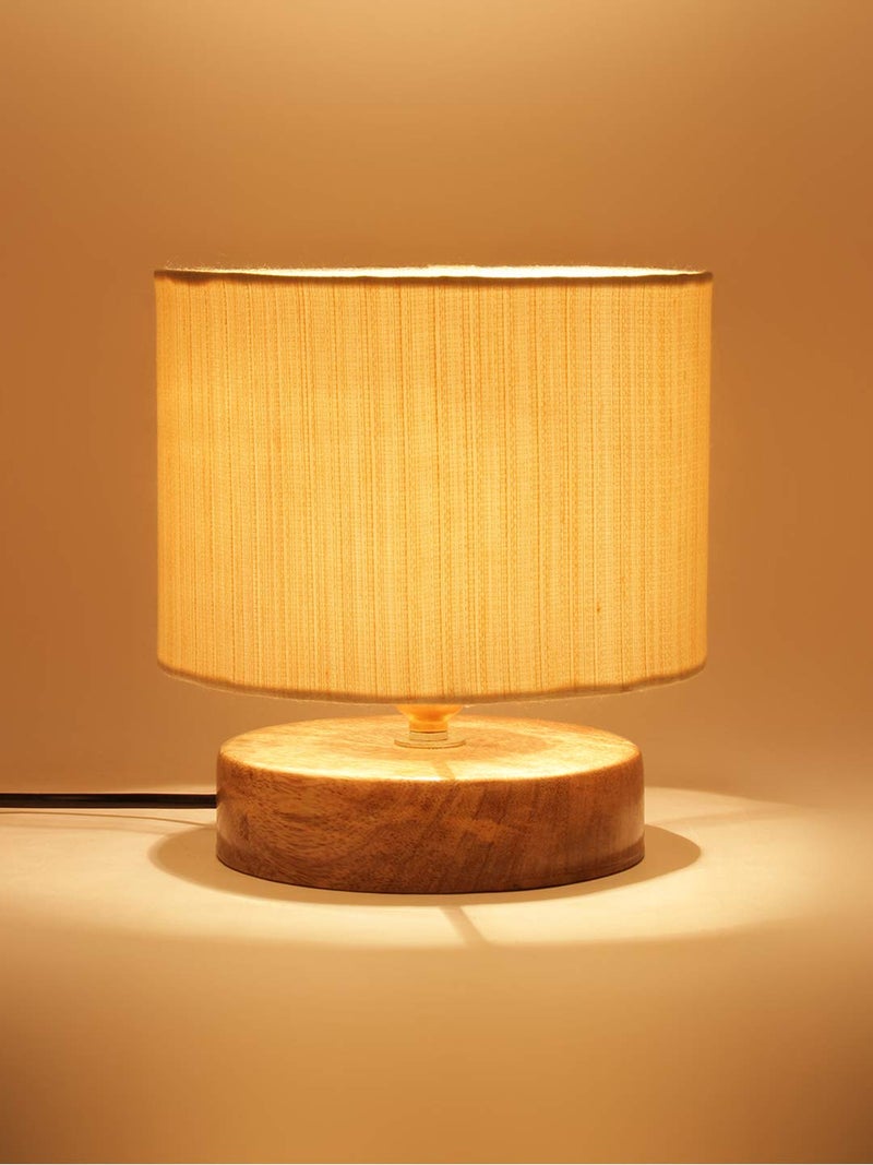 AMDHOME Off White Cotton Shade Table Lamp With Wood Base - Height 7 Inches | Warm Ambient Light For Living Room, Bedroom, Home Decor, Study Lampshade,Fluorescent - Image 1