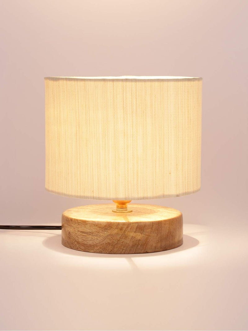 AMDHOME Off White Cotton Shade Table Lamp With Wood Base - Height 7 Inches | Warm Ambient Light For Living Room, Bedroom, Home Decor, Study Lampshade,Fluorescent - Image 5
