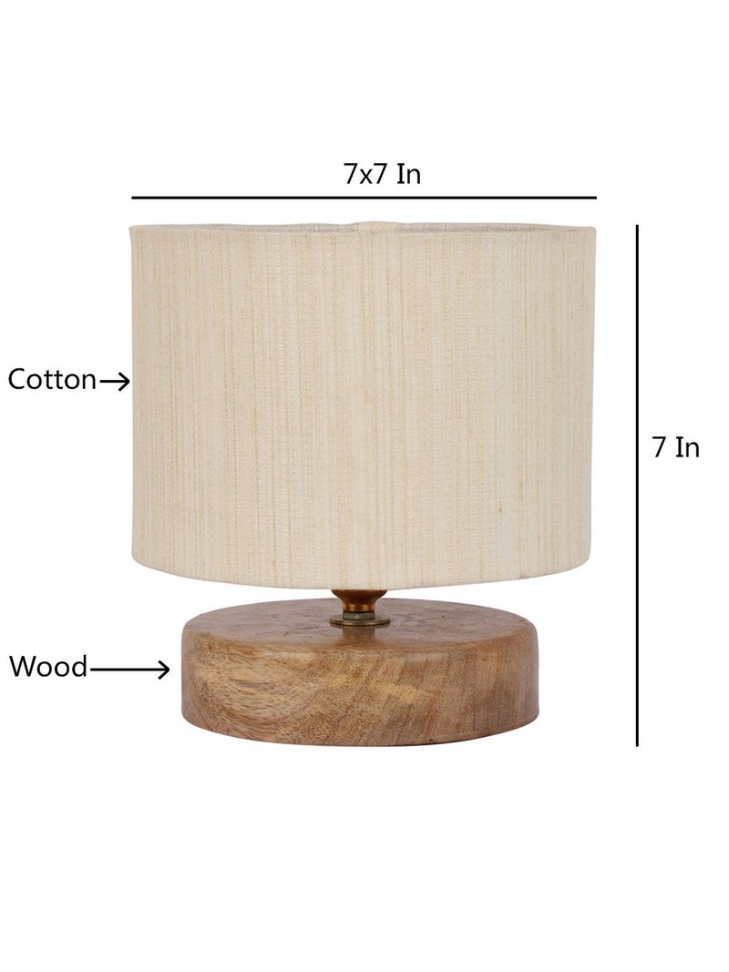 AMDHOME Off White Cotton Shade Table Lamp With Wood Base - Height 7 Inches | Warm Ambient Light For Living Room, Bedroom, Home Decor, Study Lampshade,Fluorescent - Image 2