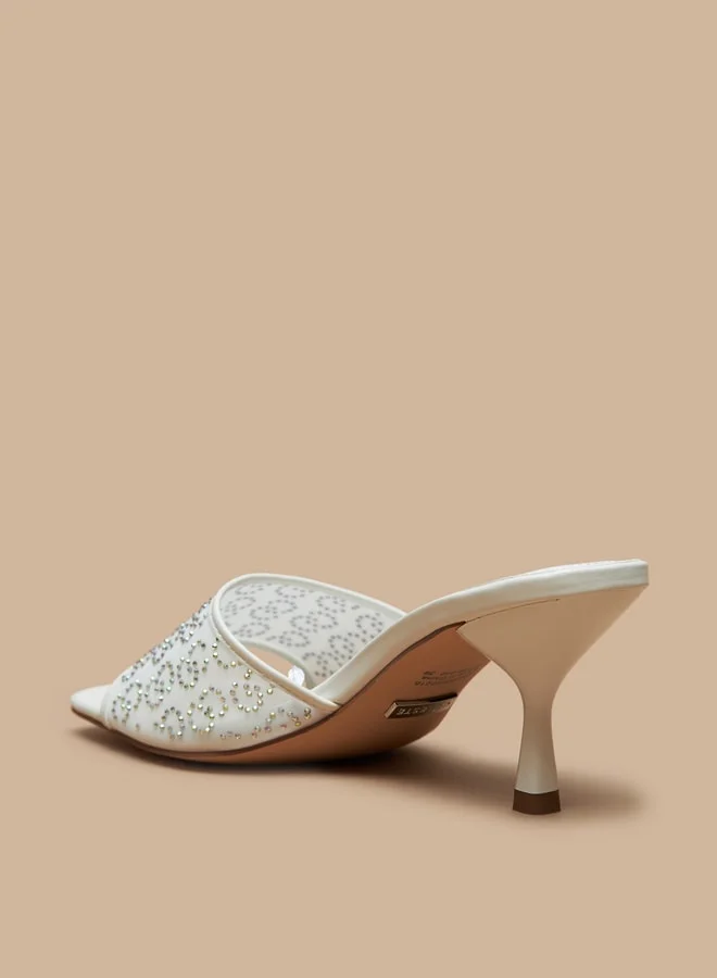 Celeste Women's Monogram Embellished Sandals with Kitten Heels