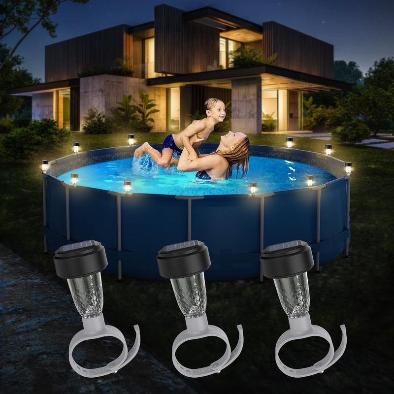 VICHTOP Solar Pool Lights - 3 Pack, Pool Lights for Framed Above Ground Pools, Outdoor Swimming Pool Fence Decoration Accessories, Waterproof LED Pool Solar Lights, Pool Enclosure Lighting Decor - Image 1