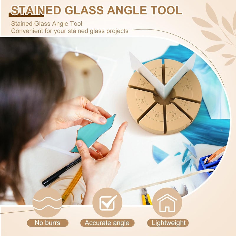 Zonon Stained Glass Angle Tool Stain Glass Supplies Multi-Angle Jig Tool 30°, 45°, 60°, 75°, 90°, 105°, 120°, 135°, 150°, 180°for Hold Assorted Colors Glasses Accurate Alignment Craft Projects - Image 3
