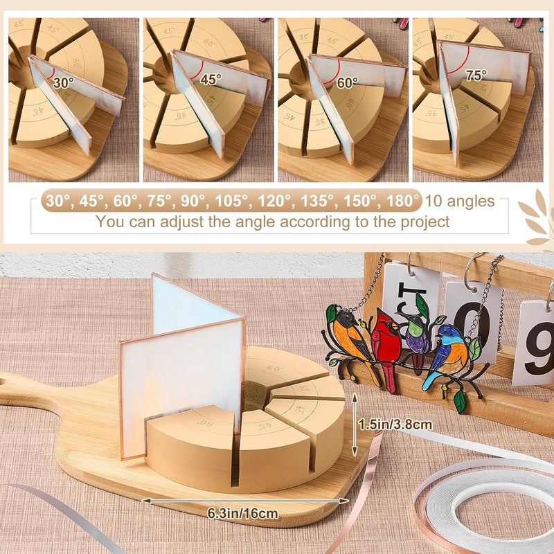 Zonon Stained Glass Angle Tool Stain Glass Supplies Multi-Angle Jig Tool 30°, 45°, 60°, 75°, 90°, 105°, 120°, 135°, 150°, 180°for Hold Assorted Colors Glasses Accurate Alignment Craft Projects - Image 2