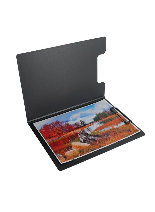 تانجو Tango File Folder Board، لوح أوراق قابل للطي، ملف السكرتير، ملف الاجتماع، لوح المستندات، لوح الكتابة، ملف التمرير، Signature Sales، عمودي سميك ومقوى، أسود - Image 2