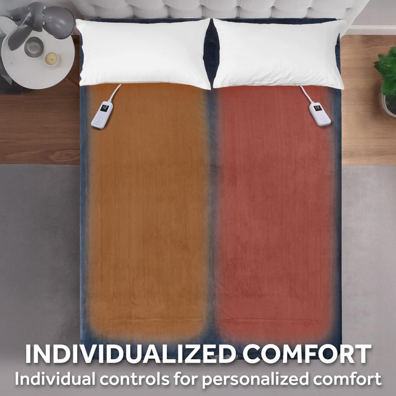 صن بيم بطانية كهربائية ساخنة من Sunbeam Royal Ultra Fleece مقاس كينج 90 بوصة × 100 بوصة 12 إعدادًا للحرارة، إيقاف تلقائي لمدة 12 ساعة، تسخين سريع في الغسالة، قابل للغسل، دافئ ومريح، نيلي - Image 5