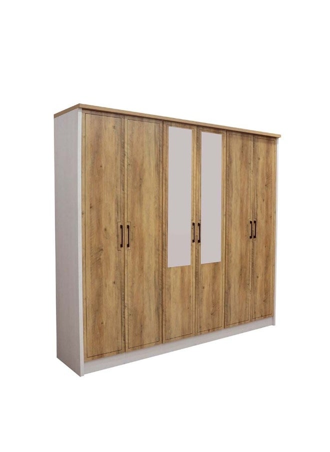 DANUBE HOME Swann 6-Door Wardrobe With Mirror For Hanging Clothes Extra Sturdy Rack Storage Organiser Modern Design Space Saving Cabinets For Bedroom - Summer Oak/Pearl White  - Image 2