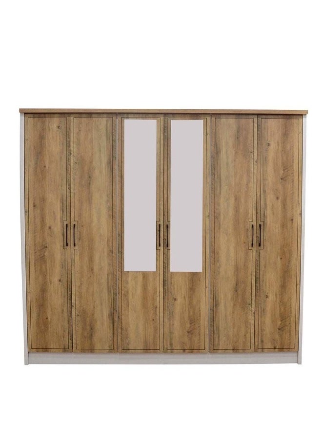 DANUBE HOME Swann 6-Door Wardrobe With Mirror For Hanging Clothes Extra Sturdy Rack Storage Organiser Modern Design Space Saving Cabinets For Bedroom - Summer Oak/Pearl White  - Image 3